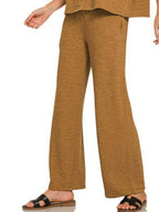 Sarah Express Women’s Slub Knit T-Shirt and Wide Leg Pants Lounge Set