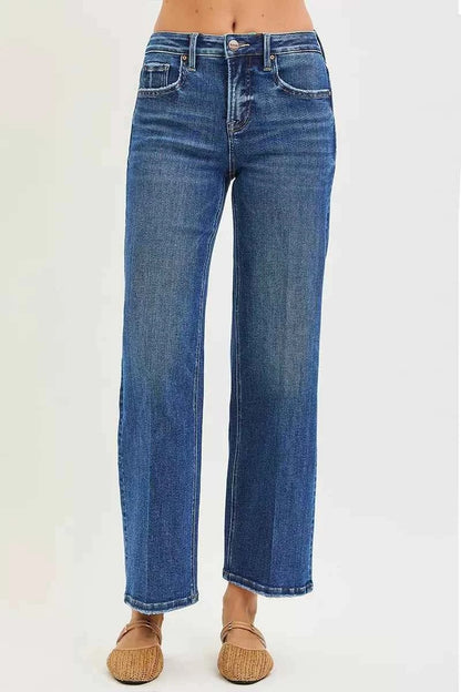 Sarah Express Women's High Rise Tummy Control Straight Leg Jeans with Crease Line