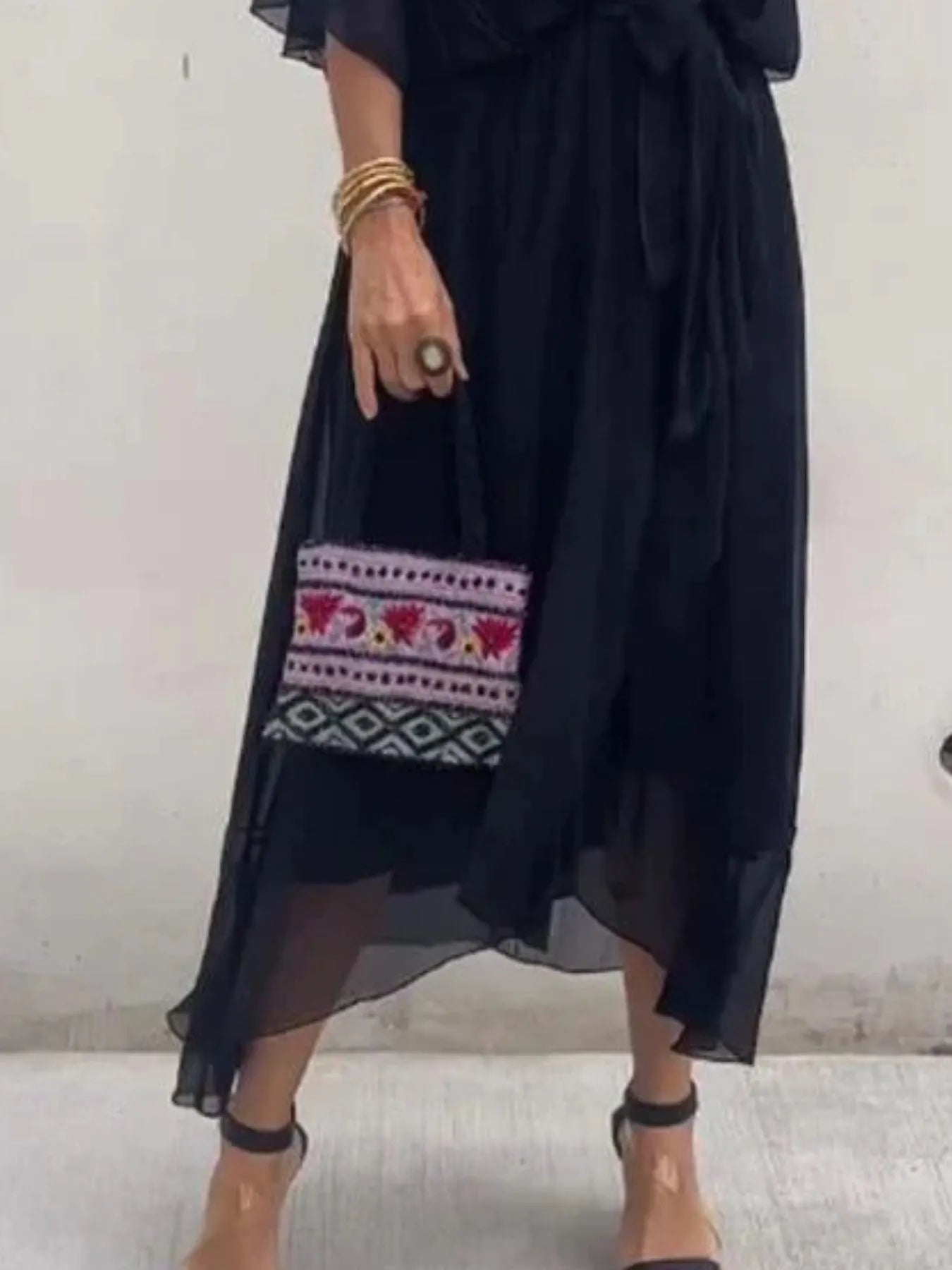 Sarah Express Women's Flowy Tie Front Midi Dress with Flutter Sleeves