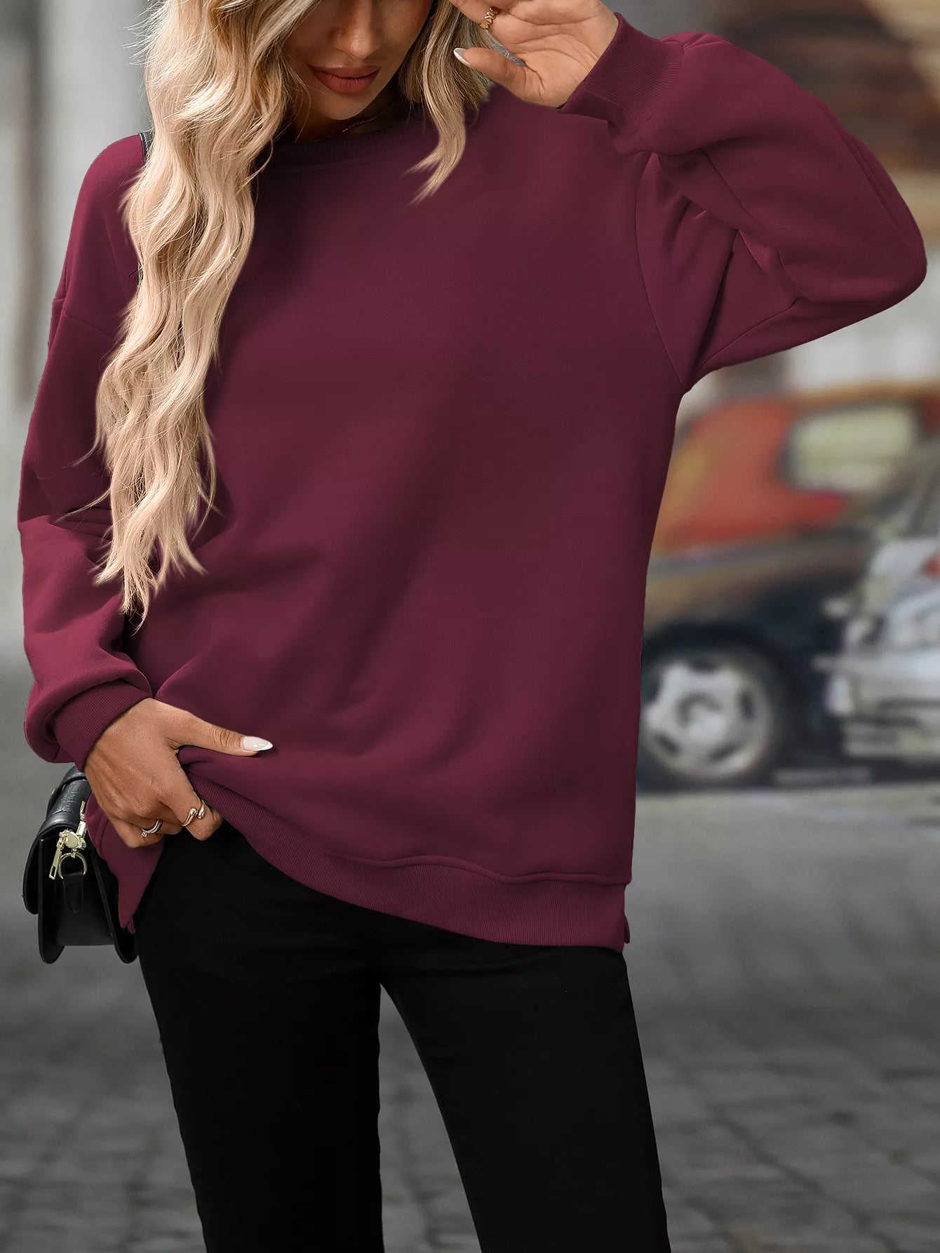 Sarah Express Women's Casual Solid Color Long Sleeve Sweatshirt