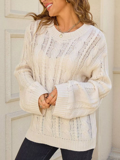 Sarah Express Women's Cable Knit Sweater - Long Sleeve Openwork Pullover