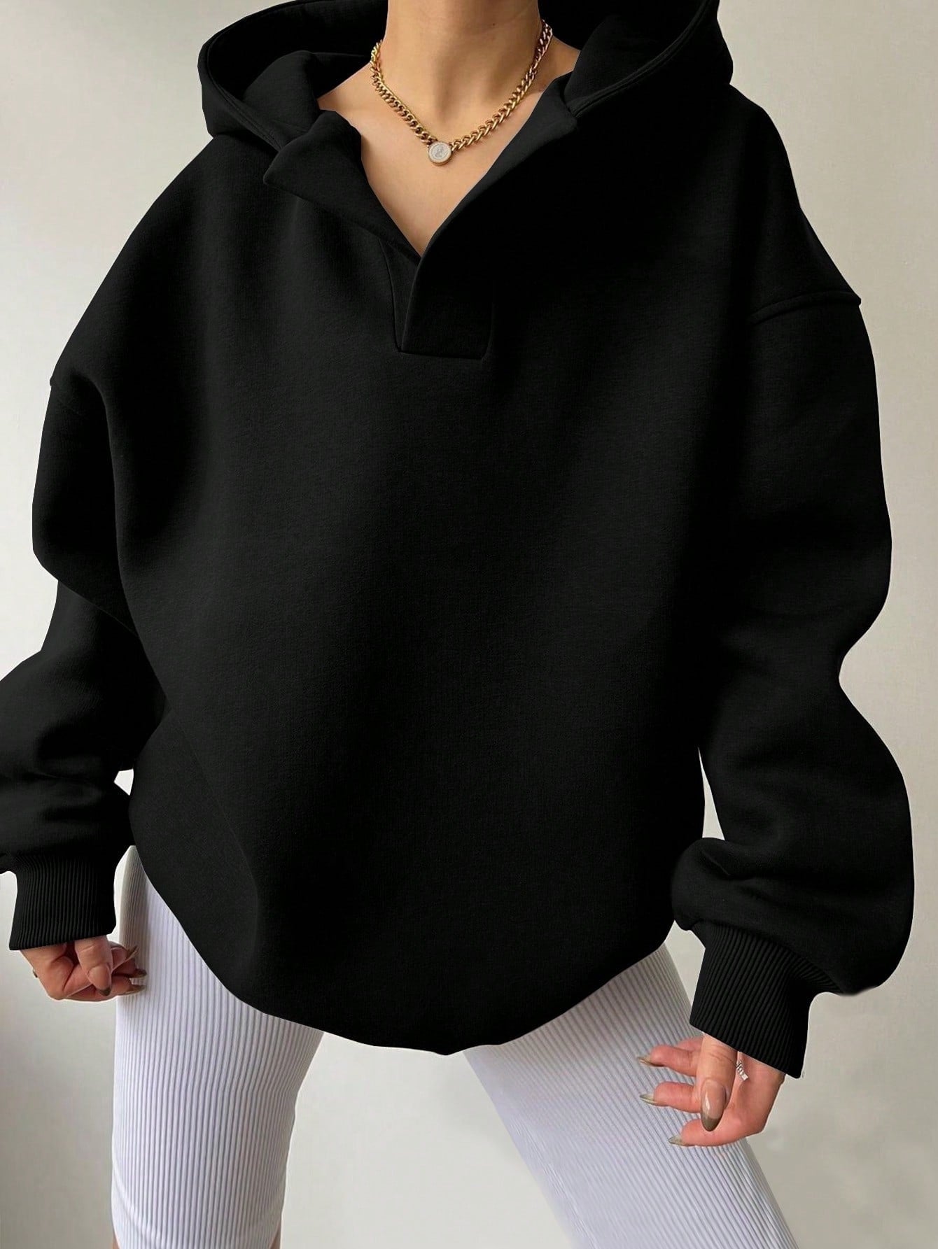 Sarah Express Women's Loose Fit Hoodie Sweatshirt - Solid Color Long Sleeve Pullover Top