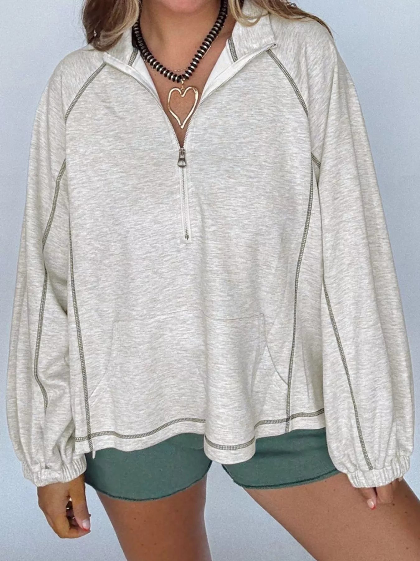 Sarah Express Women's Casual Half Zip Long Sleeve Top