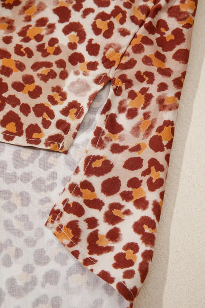 Sarah Express Women's Leopard Print Two Piece Set - Button Front Top & Pants