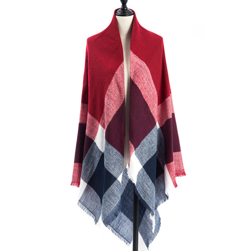 Sarah Express Women's Oversized Square Scarf Cashmere-like Double-Sided Shawl 140cm Woven Fall Winter Accessory