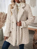 Sarah Express Women's Double-Breasted Fleece Longline Coat