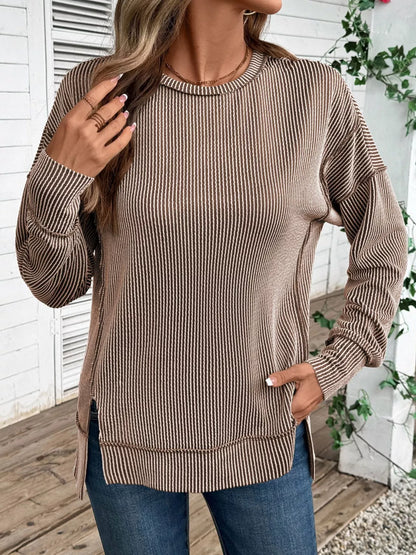 Sarah Express Women's Side Slit Round Neck Sweatshirt