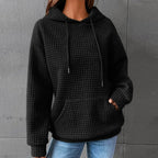 Sarah Express Women's Solid Color Hoodie Long Sleeve Plaid Pocket Pullover Sweatshirt Casual