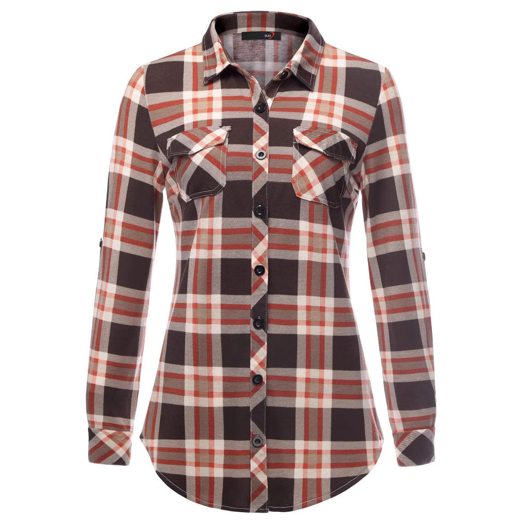 Sarah Express Women's Plaid Button Front Shirt Long Sleeve Casual Cardigan
