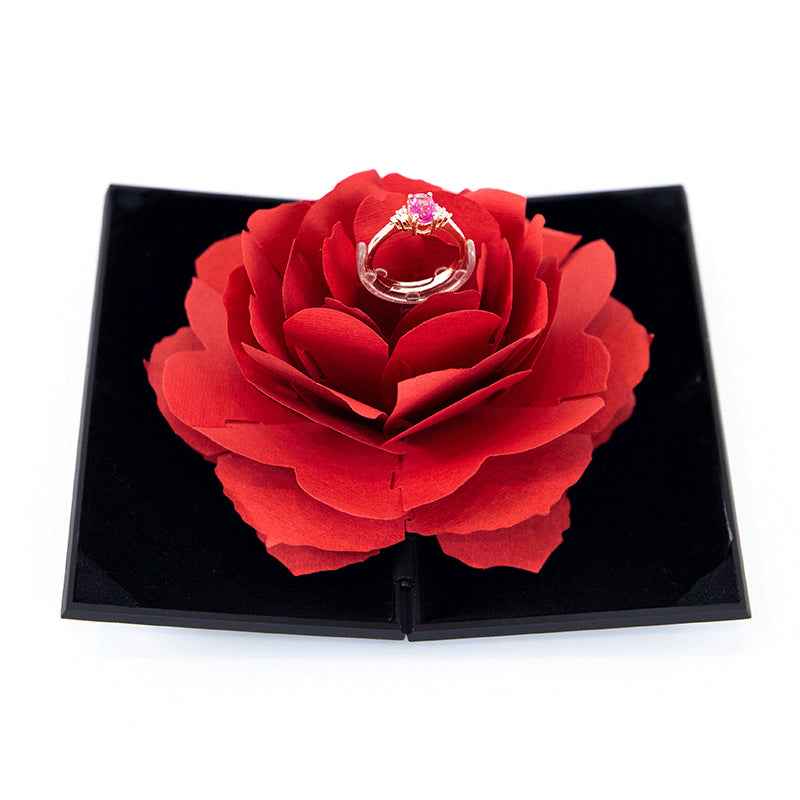 Sarah Express 3D Rose Flower Rotating Ring Box - Heart Shaped Jewelry Gift Box with Rotating Design