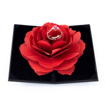 Sarah Express 3D Rose Flower Rotating Ring Box - Heart Shaped Jewelry Gift Box with Rotating Design