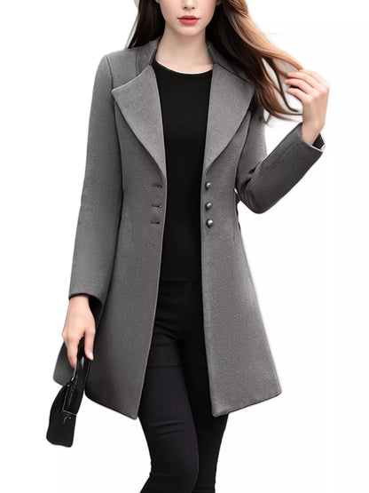 Sarah Express Women's Single-Breasted Long Sleeve Overcoat Plus Size Gray