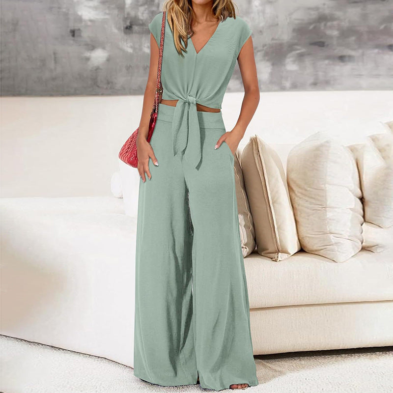 Sarah Express High Waist Wide Leg Pants Suit Two Piece Sleeveless Set