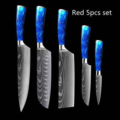 Sarah Express Professional 8-Inch Chef Knife with Blue Resin Handle - Premium Stainless Steel Kitchen Knife Red 5pcs set