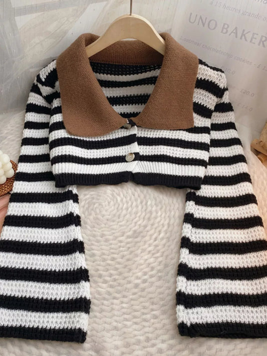 Sarah Express Women's Striped Cropped Knit Cardigan Stripe