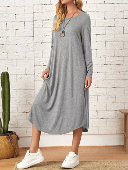Sarah Express Women's Casual Long Sleeve Pocket Midi Dress