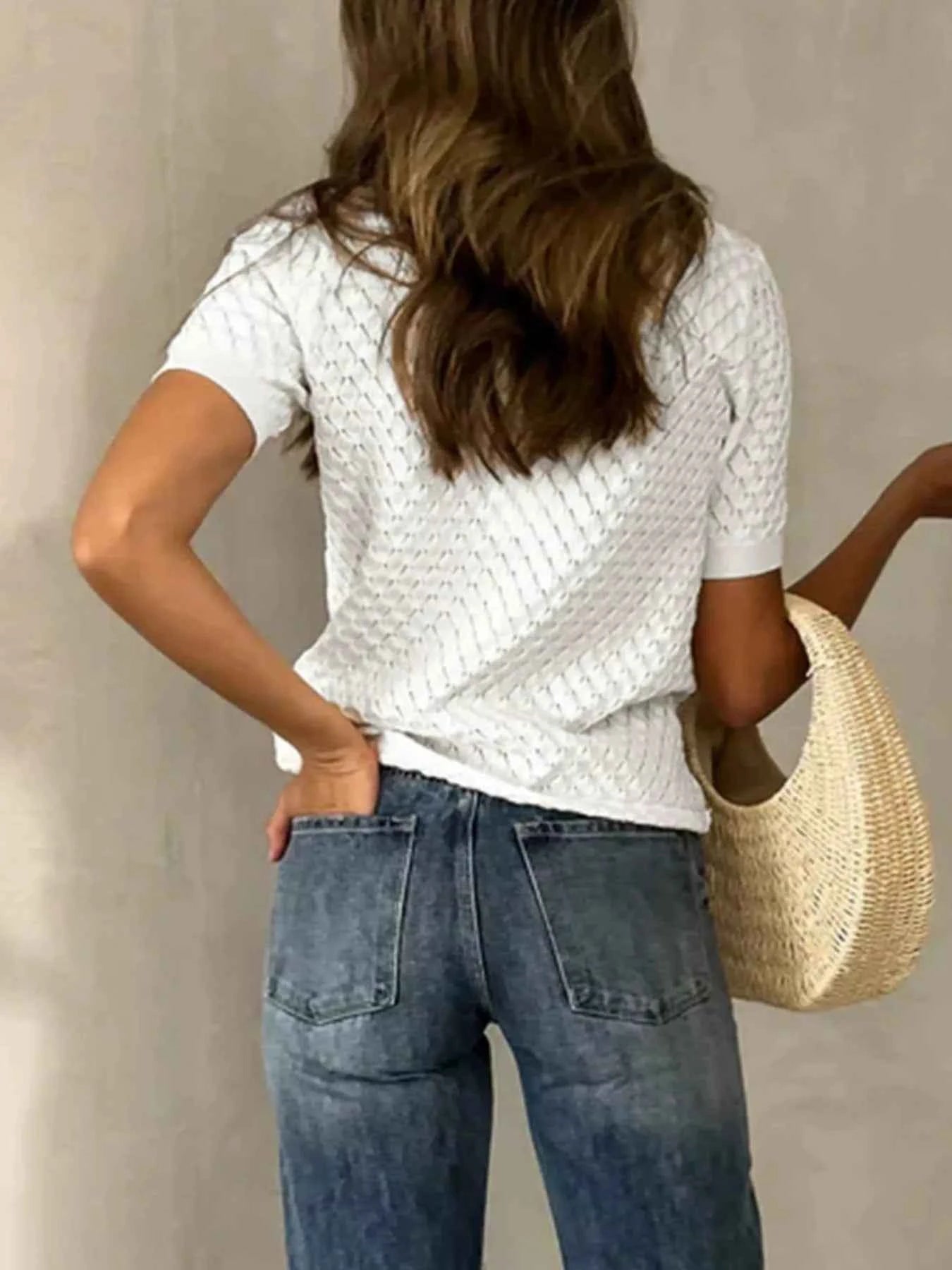 Textured Short Sleeve Knit Top