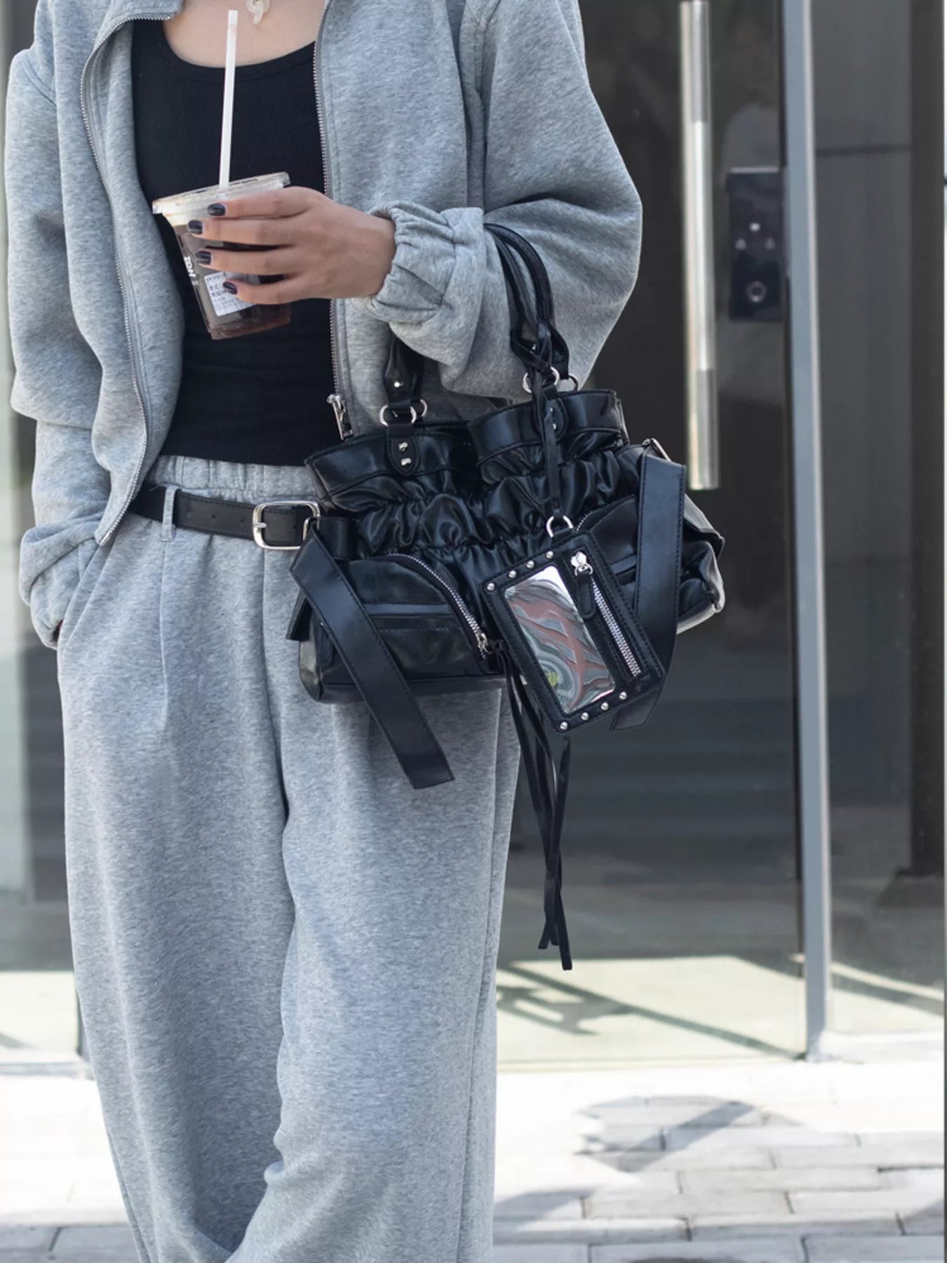 Sarah Express Women's Ruched Leather Crossbody Bag