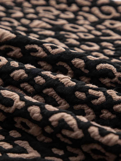 Sarah Express Women's Leopard Print Puffy Sleeve Top - Round Neck Contrast Trim Blouse