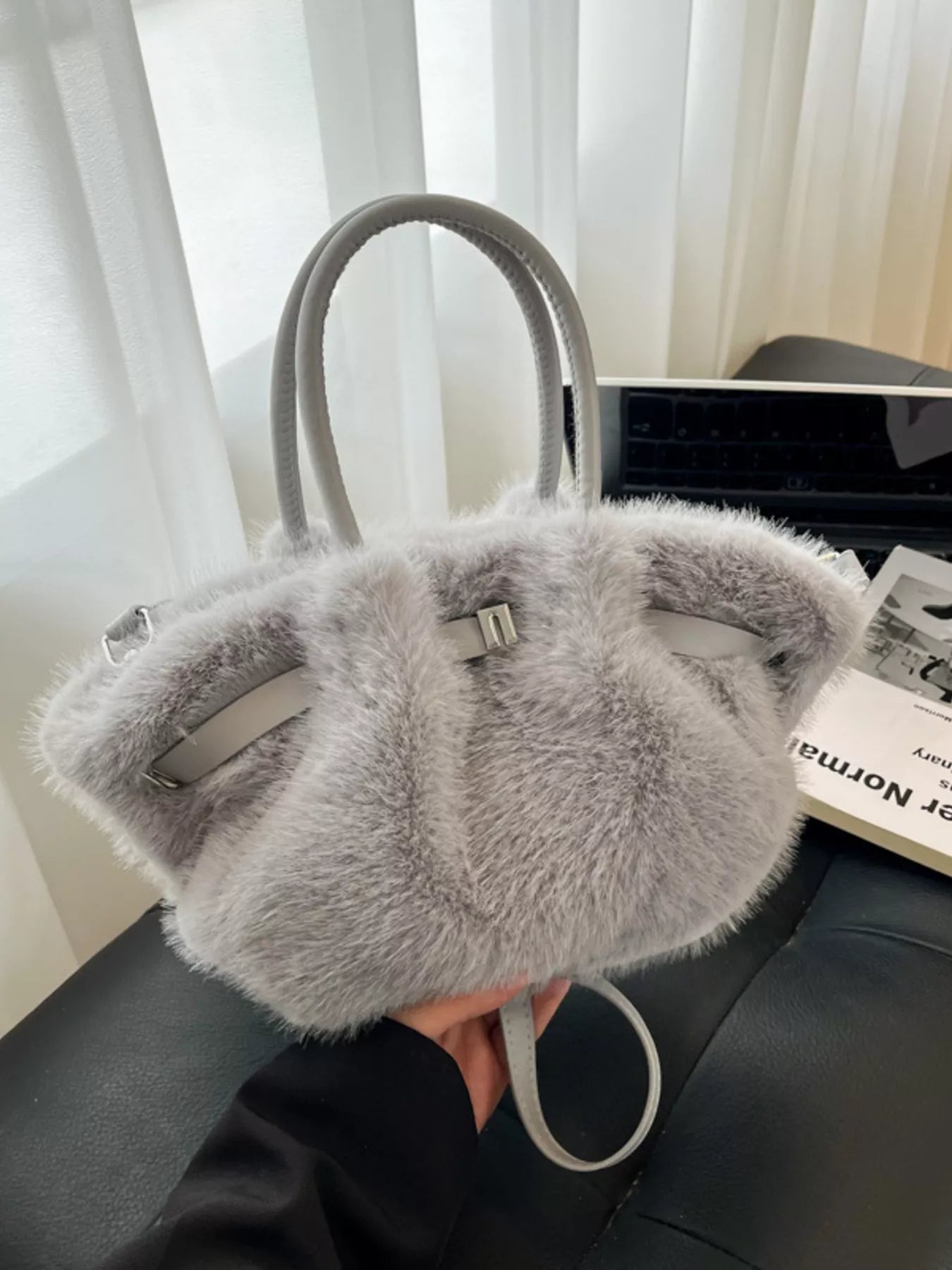 Sarah Express Women's Fluffy Crossbody Bag with Buckle Detail Gray ONESIZE