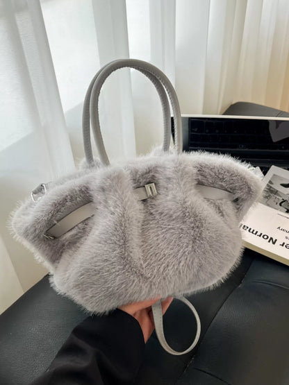 Sarah Express Women's Fluffy Crossbody Bag with Buckle Detail Gray ONESIZE