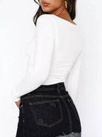 Sarah Express Women's Long Sleeve Sweetheart Neck Crop T-Shirt