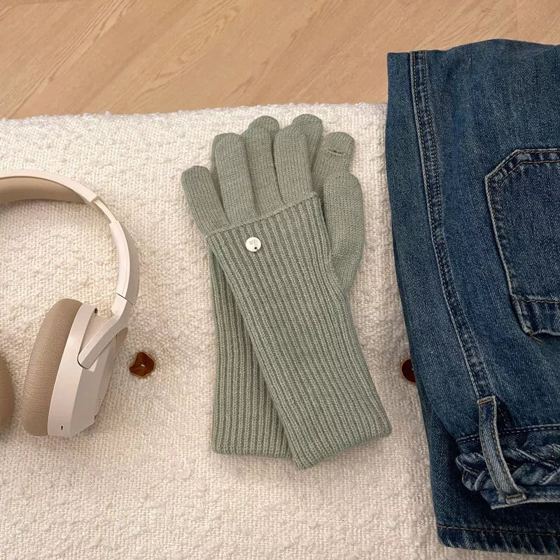 Sarah Express Women's Ribbed Knit Touchscreen Gloves Green One Size