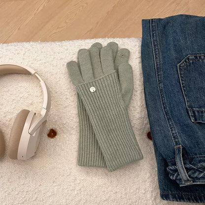 Sarah Express Women's Ribbed Knit Touchscreen Gloves Green One Size