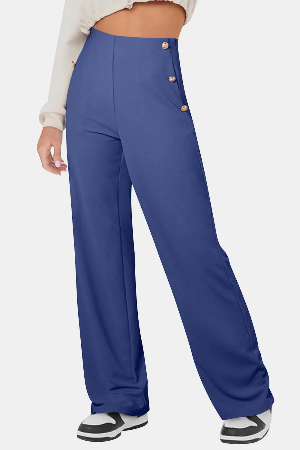 Sarah Express Women's Decorative Button High Rise Pants Dusty Blue