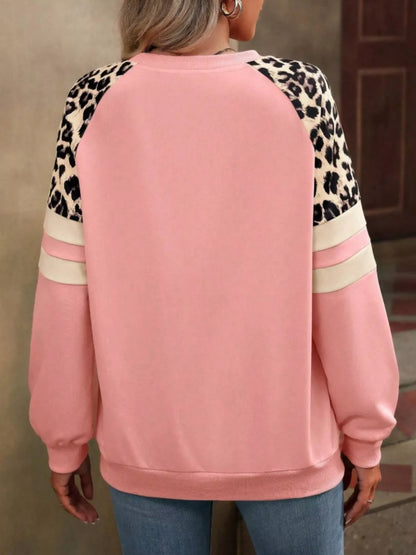 Sarah Express Women's Leopard Raglan Sleeve Striped Sweatshirt