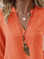 Sarah Express Women's Roll-Up Sleeve Notched Blouse