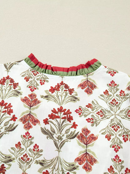 Sarah Express Women's Floral Print Long Sleeve Flared Dress with Frilled Neck - Vintage Inspired Midi Dress