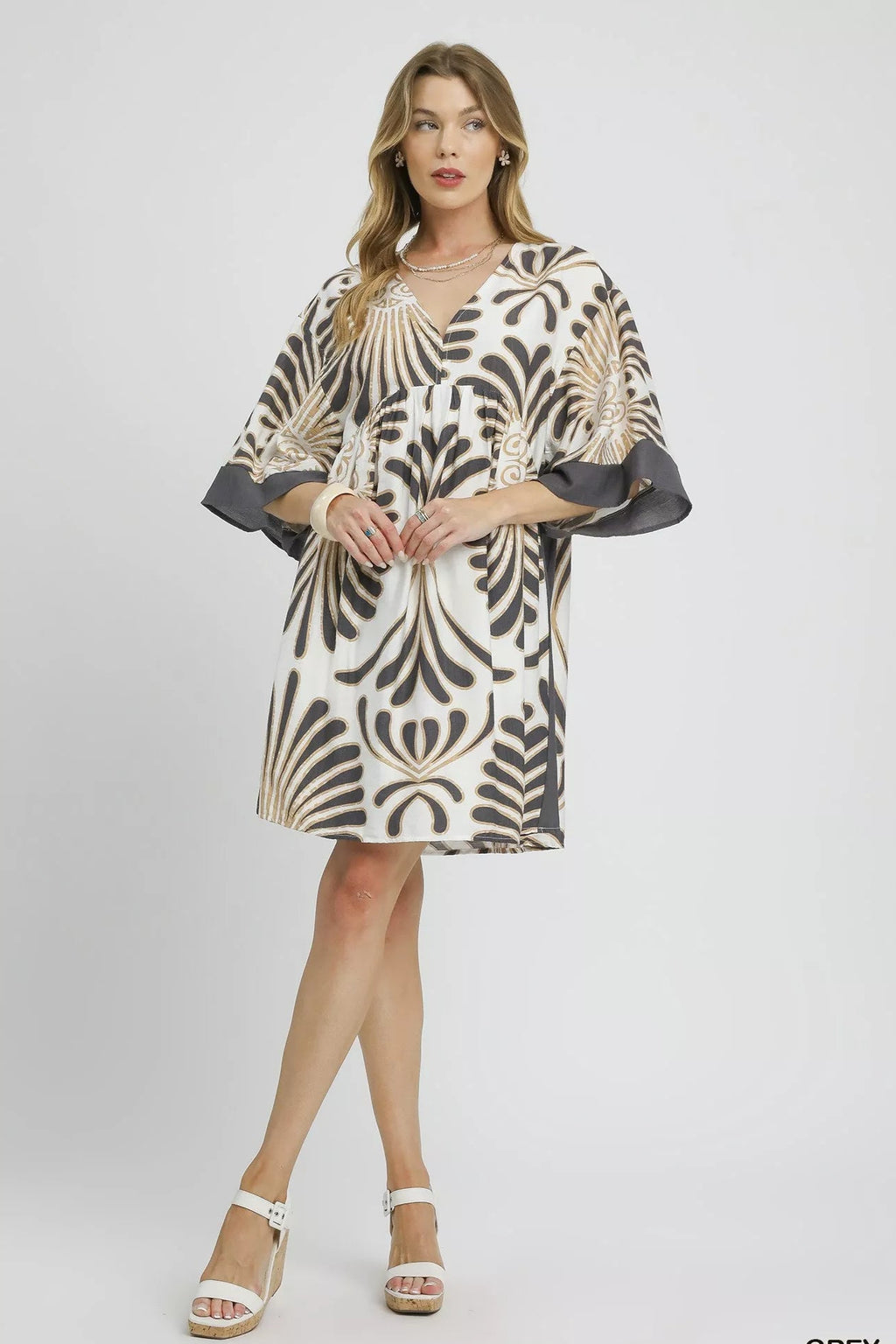 Sarah Express Women’s Abstract Print Kimono Sleeve Mini Dress Casual