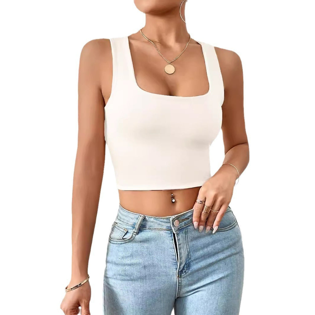 Sarah Express Women's Square Neck Cropped Tank Top Sleeveless Fitted Vest