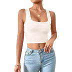 Sarah Express Women's Square Neck Cropped Tank Top Sleeveless Fitted Vest