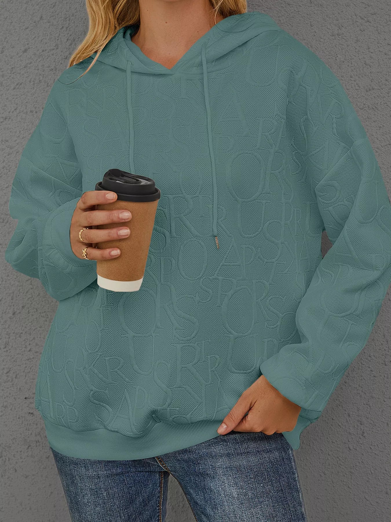 Sarah Express Women's Embossed Lettering Casual Hoodie Plus Size