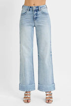 Sarah Express Women’s Plus Size Tummy Control High Rise Ankle Jeans with Wide Cuff
