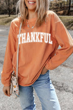 Sarah Express Women's THANKFUL Round Neck Long Sleeve Sweatshirt Sherbet
