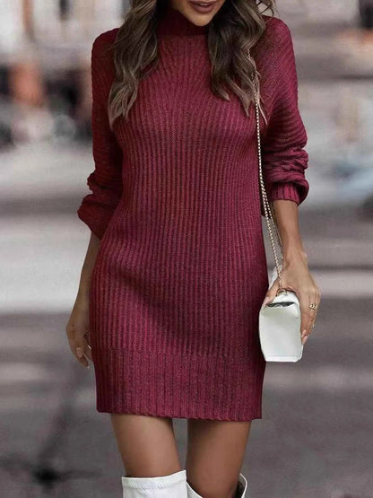 Sarah Express Women's Turtleneck Sweater Dress - Raglan Sleeve Knit Dress Plus Size Burgundy