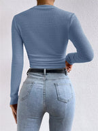 Sarah Express Women's Waffle Knit Long Sleeve T-Shirt - Stretchy Casual Top