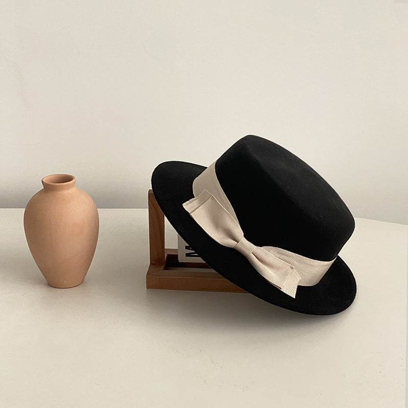 Sarah Express Women's Retro Flat Brim Cap with Bow Accent Adjustable Hat