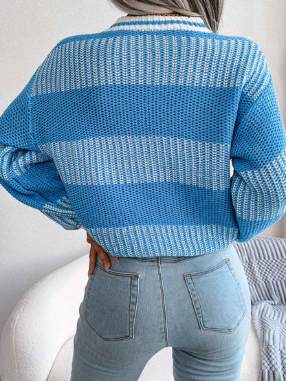 Sarah Express Women's Color Block Striped Knit Sweater - Long Sleeve Casual Pullover