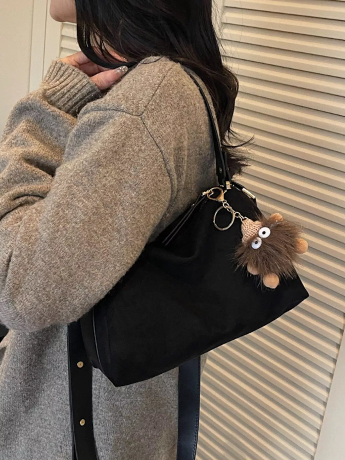 Sarah Express Women's Suede Crossbody Bag with Furry Charm