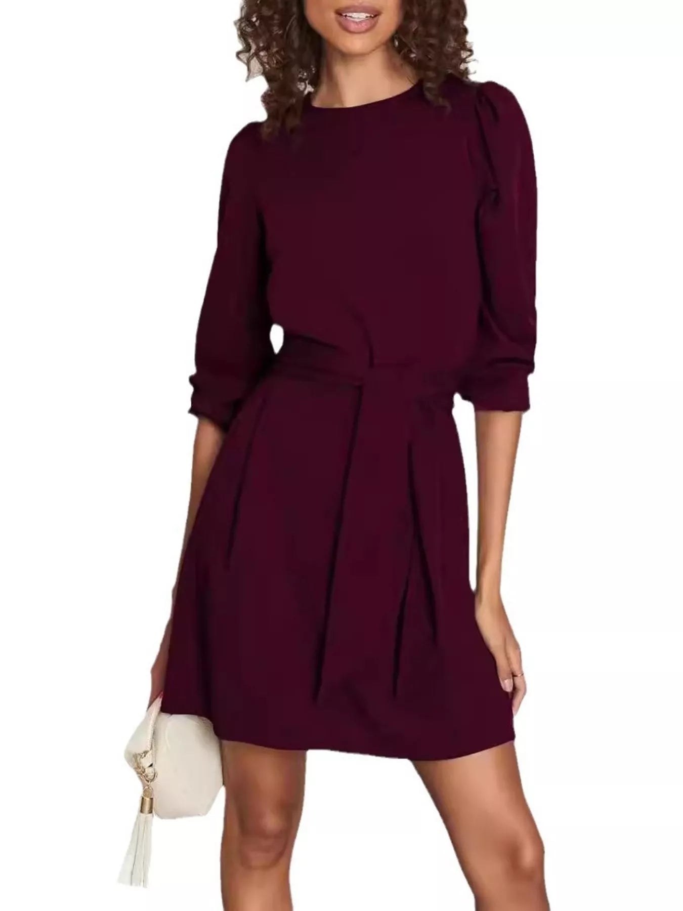 Sarah Express Women's Tie-Waist Mini Dress Dark Red