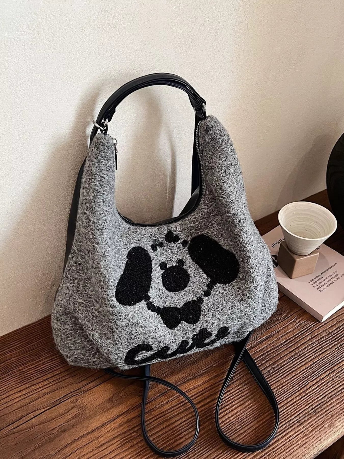 Sarah Express Dog Print Convertible Handbag Backpack Gray ONESIZE