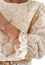 Sarah Express Women's Flower Jacquard Flounce Sleeve Blouse