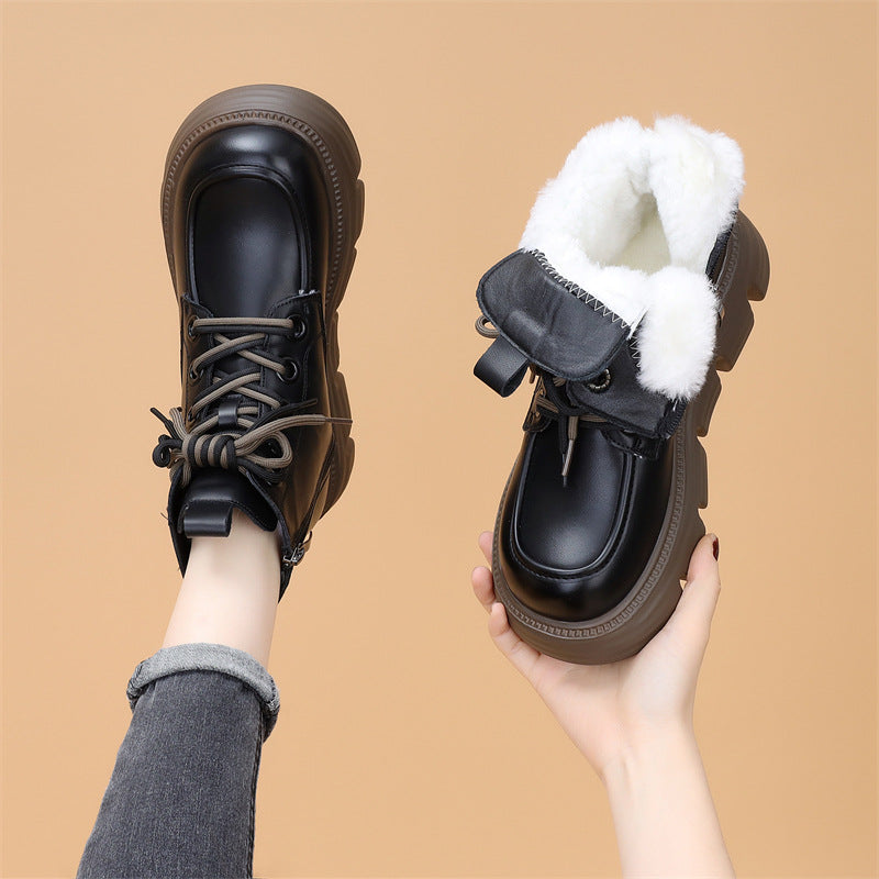 Sarah Express Women's Wool-Lined Waterproof Genuine Leather Winter Boots | Warm Mid-Heel Low Shaft Boots Khaki