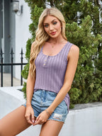 Sarah Express Women's Scoop Neck Wide Strap Tank Top - Basic Stretch Camisole