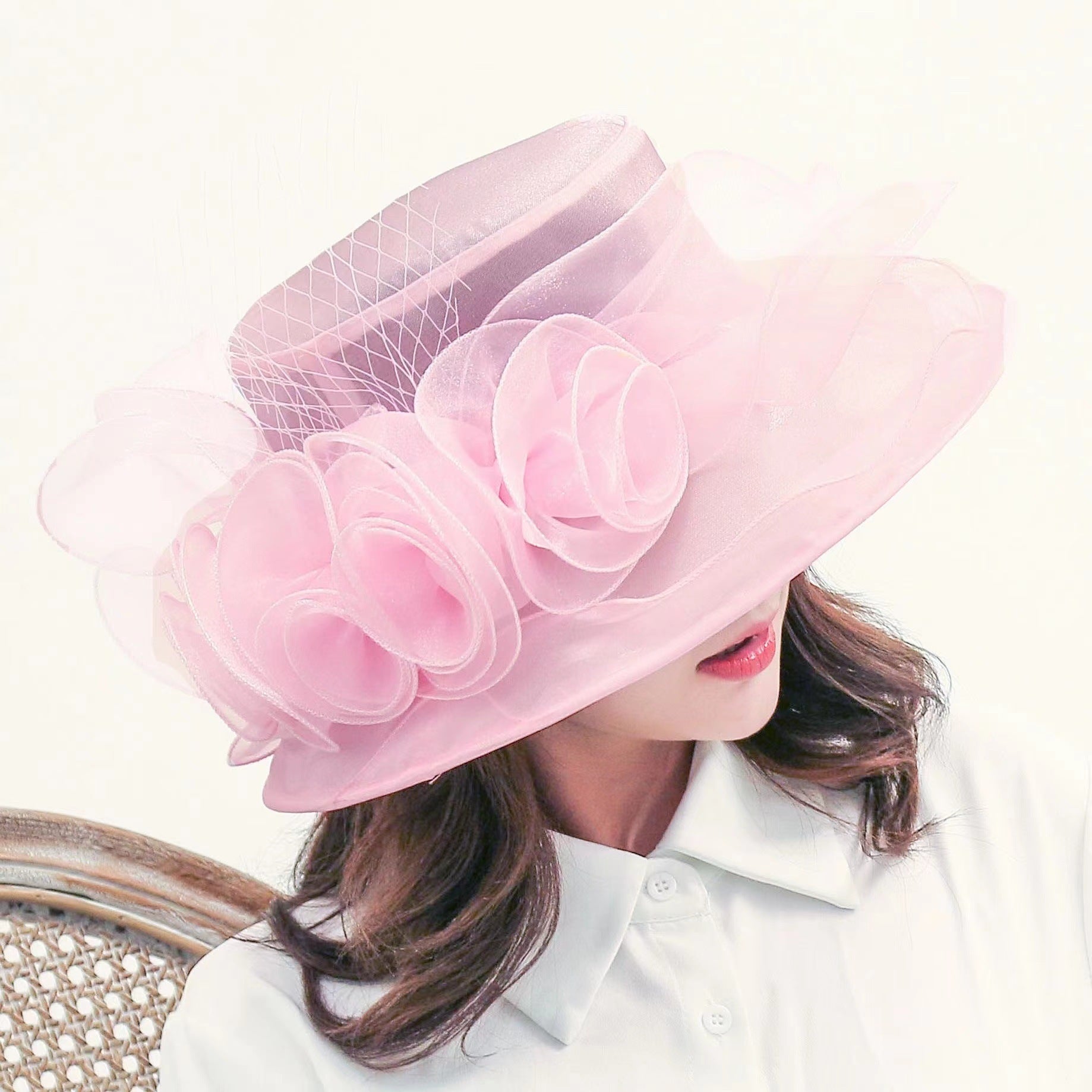 Sarah Express Women's Mesh Organza Bowler Sun Hat Breathable Foldable