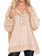 Sarah Express Women's Half Snap Long Sleeve Sweatshirt Apricot